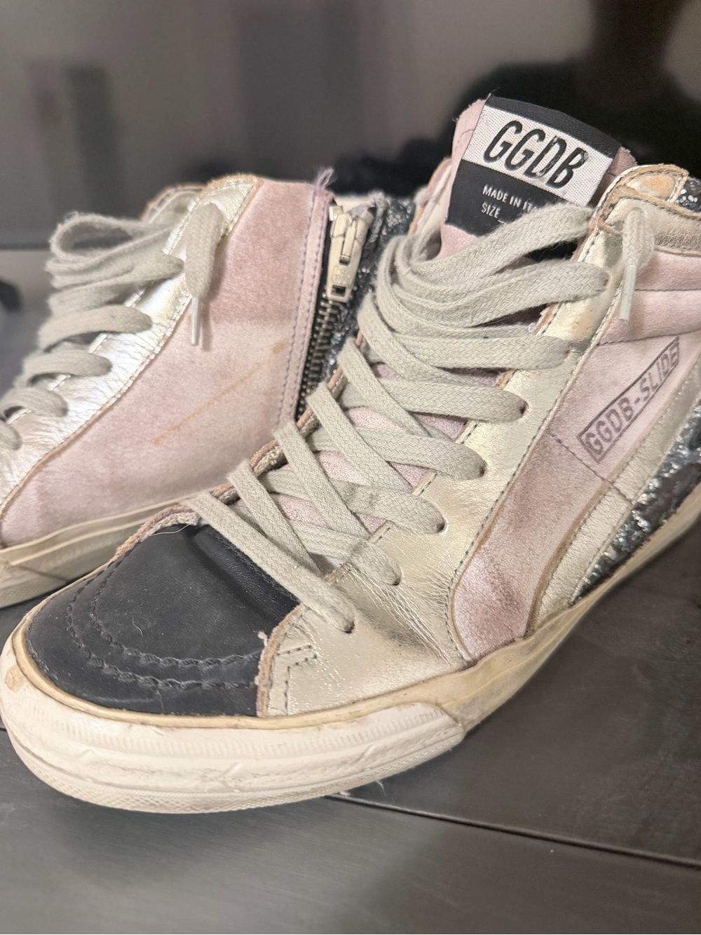 Golden Goose lilac and Black High-Top slide Sneakers with Silver Star